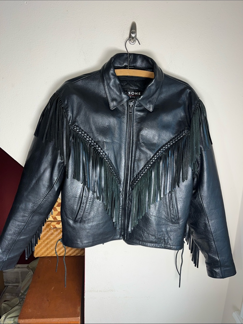 WILSONS Women's Black Leather Fringe Jacket XL